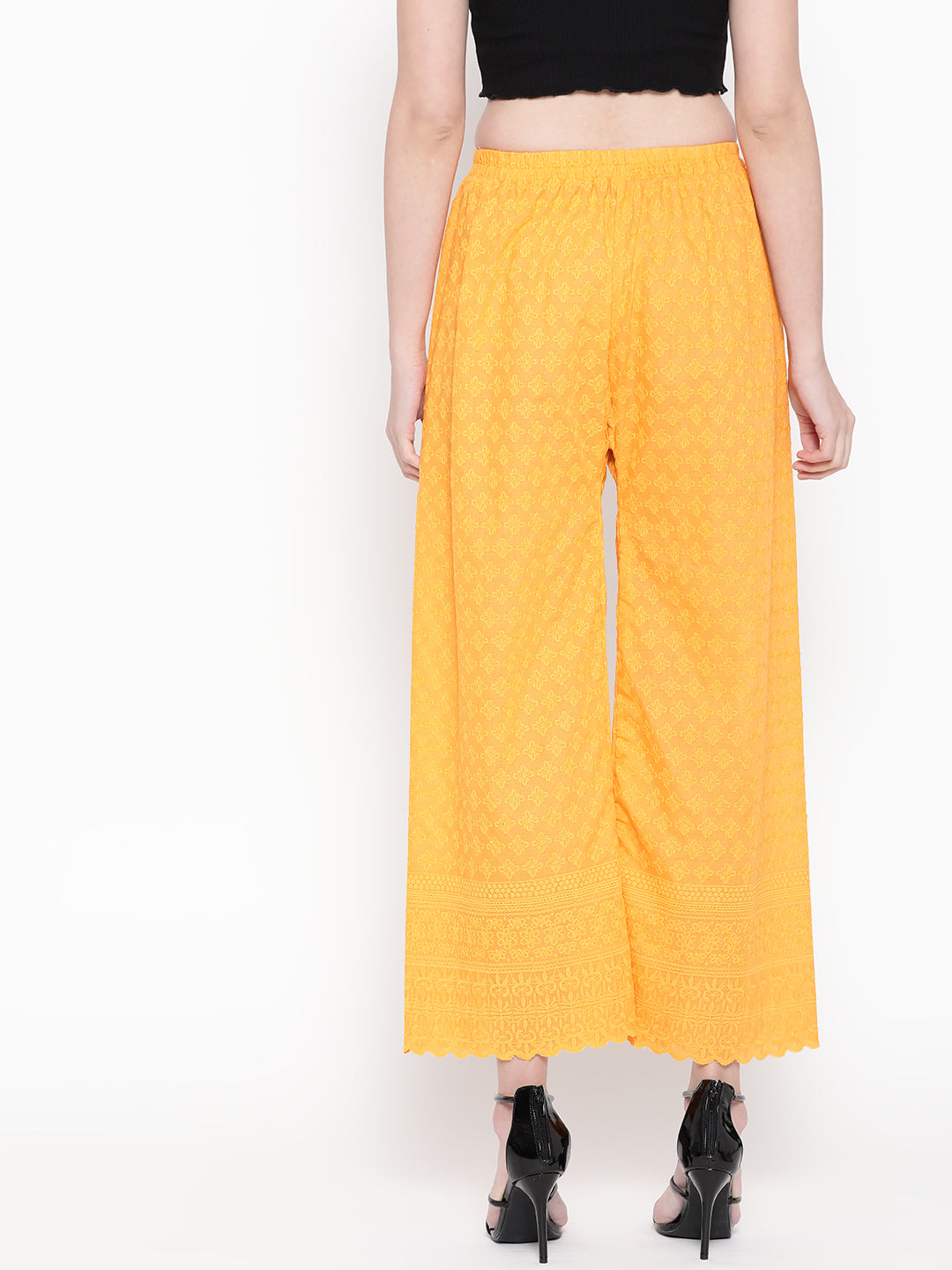 Vastraa Fusion Women's Regular Fit Cotton Chikan Palazzo