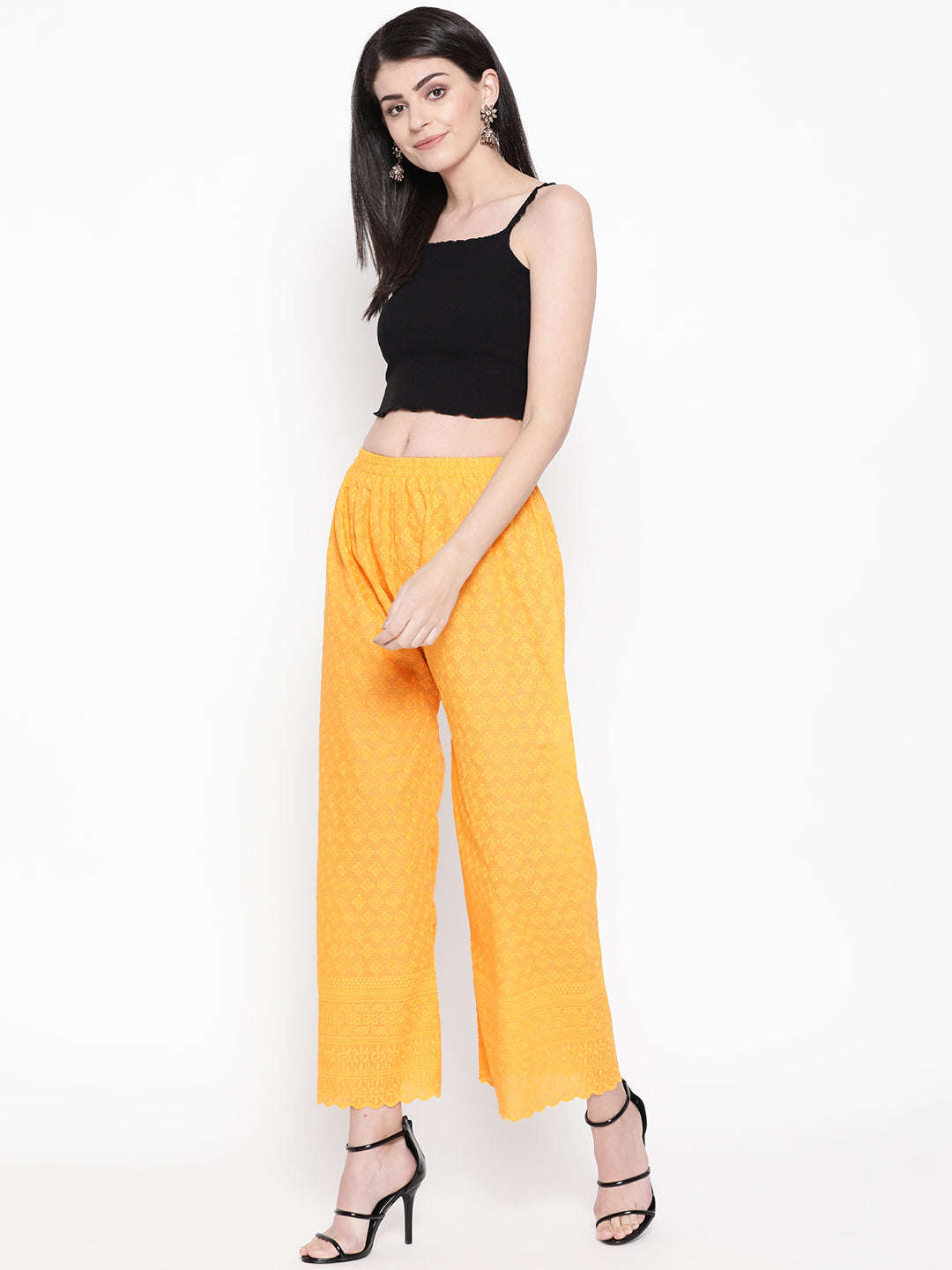 Vastraa Fusion Women's Regular Fit Cotton Chikan Palazzo