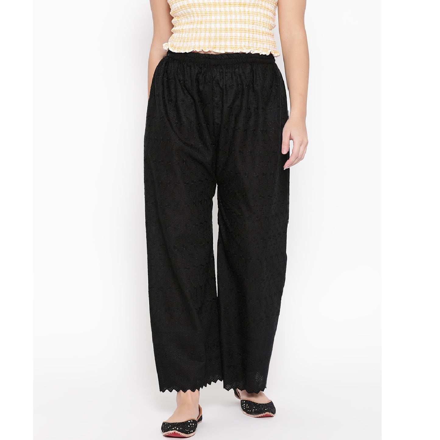 Vastraa Fusion Women's Regular Fit Cotton Chikan Palazzo