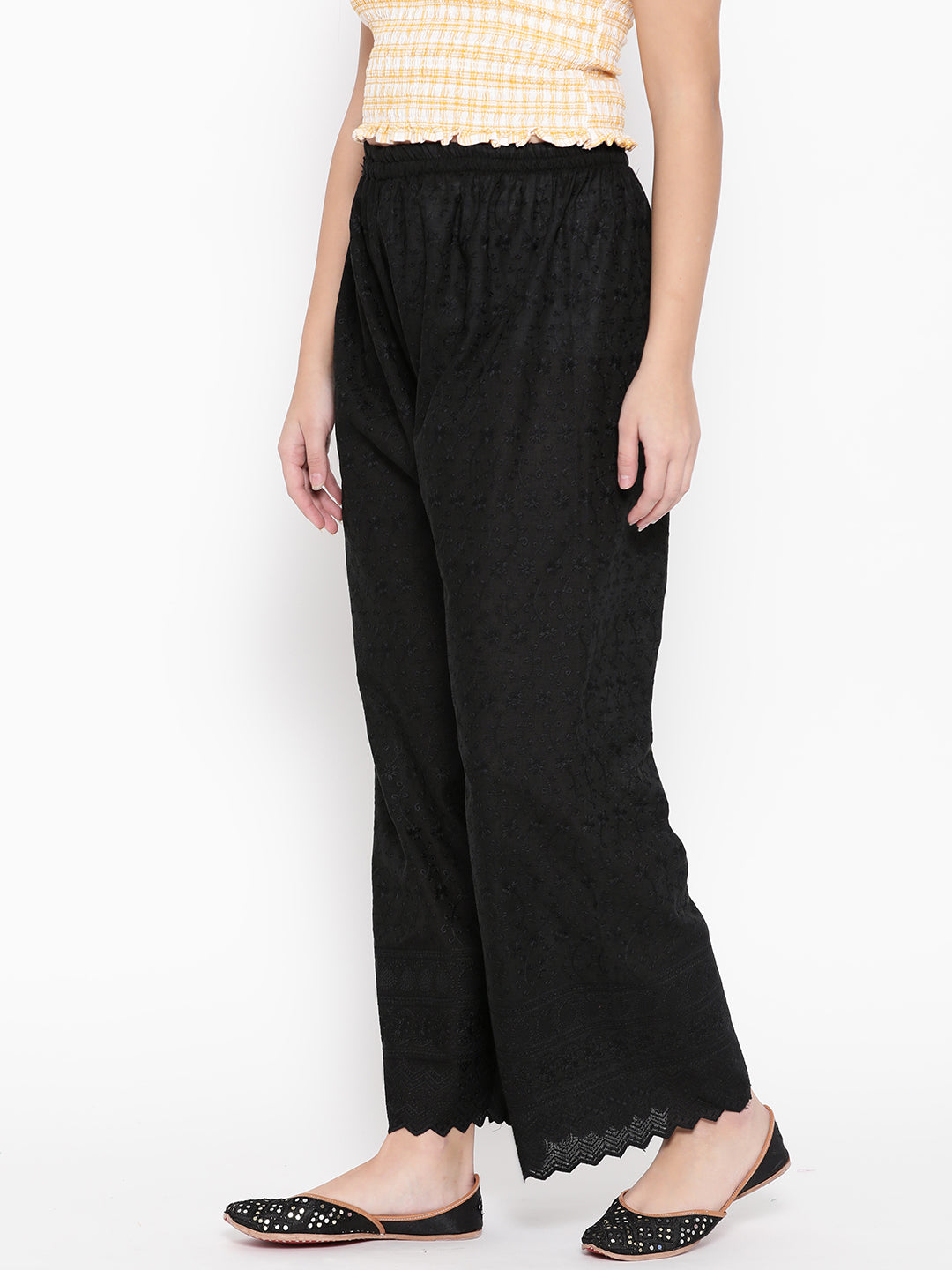 Vastraa Fusion Women's Regular Fit Cotton Chikan Palazzo