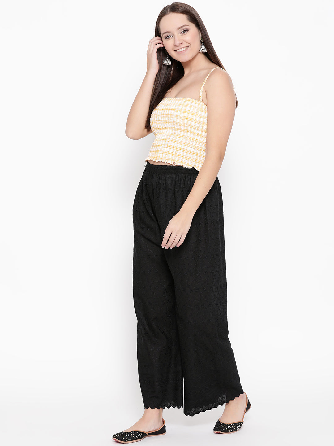 Vastraa Fusion Women's Regular Fit Cotton Chikan Palazzo