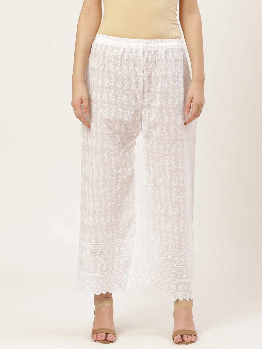 Vastraa Fusion Women's Regular Fit Cotton Chikan Palazzo
