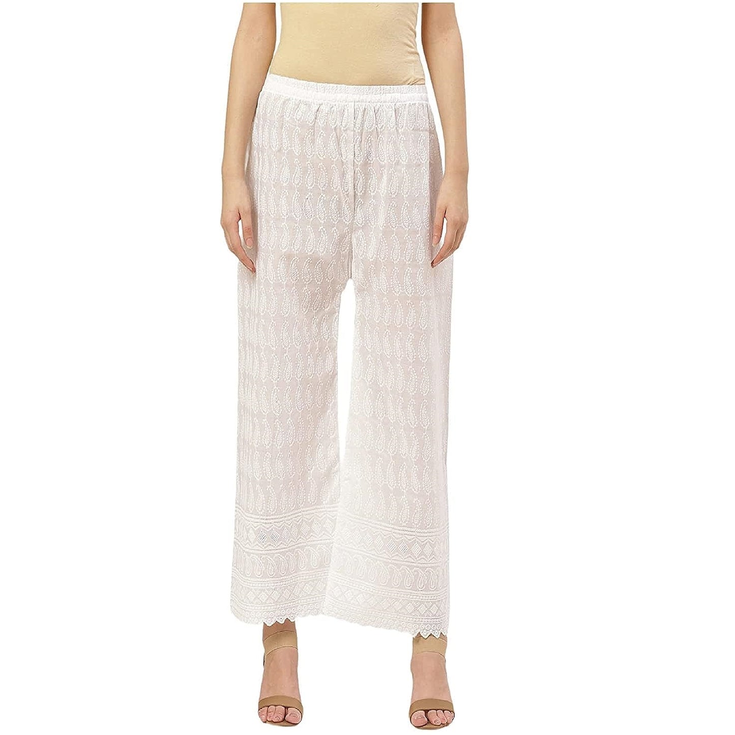 Vastraa Fusion Women's Regular Fit Cotton Chikan Palazzo