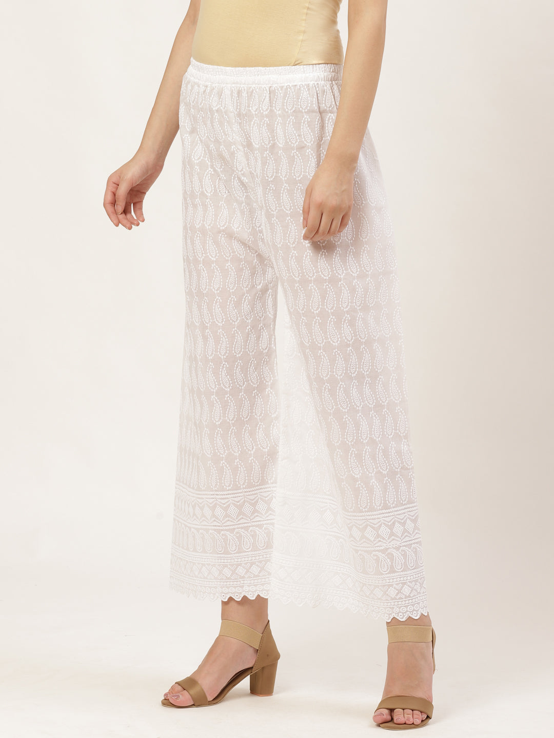 Vastraa Fusion Women's Regular Fit Cotton Chikan Palazzo