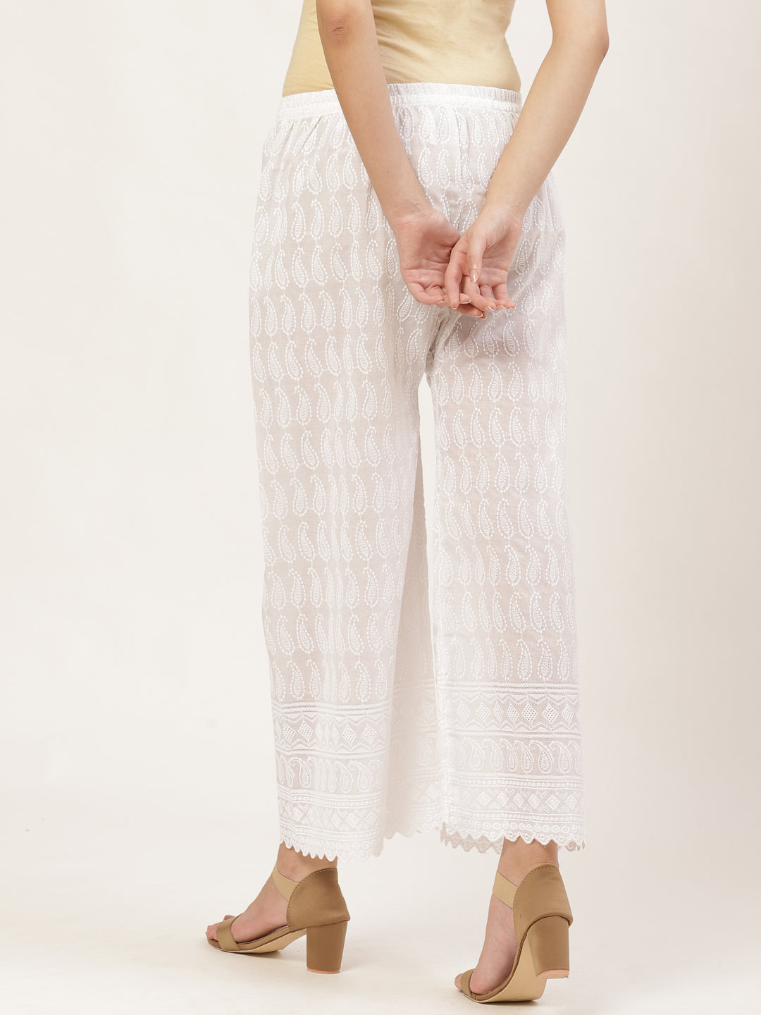 Vastraa Fusion Women's Regular Fit Cotton Chikan Palazzo