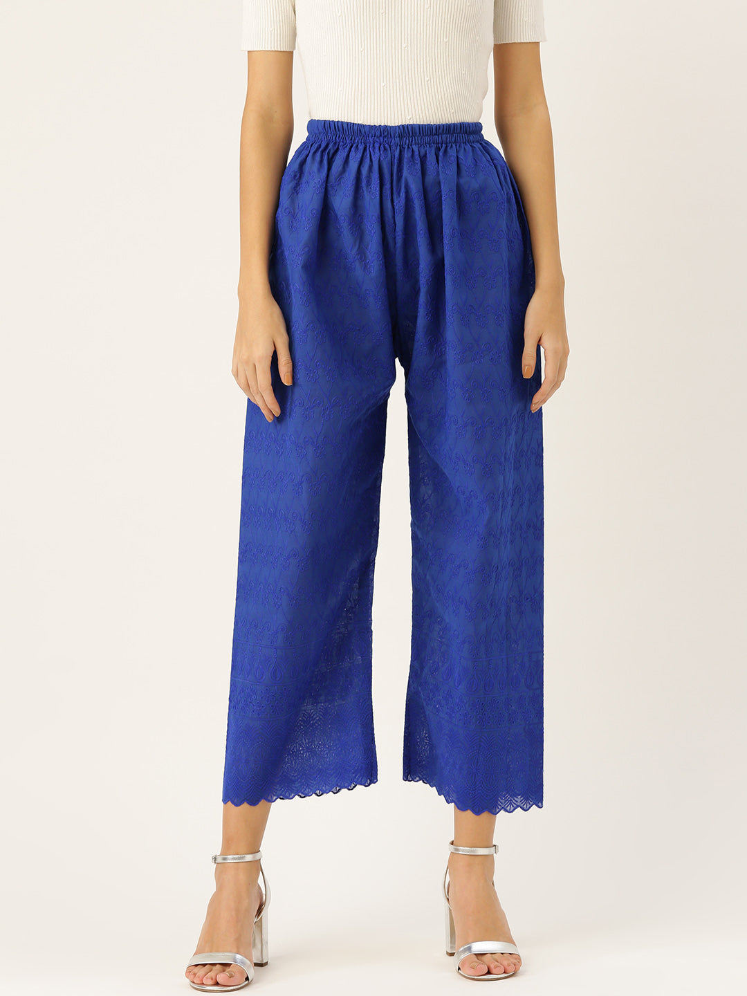 Vastraa Fusion Women's Regular Fit Cotton Chikan Palazzo