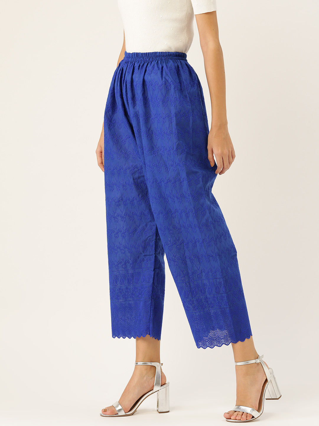 Vastraa Fusion Women's Regular Fit Cotton Chikan Palazzo