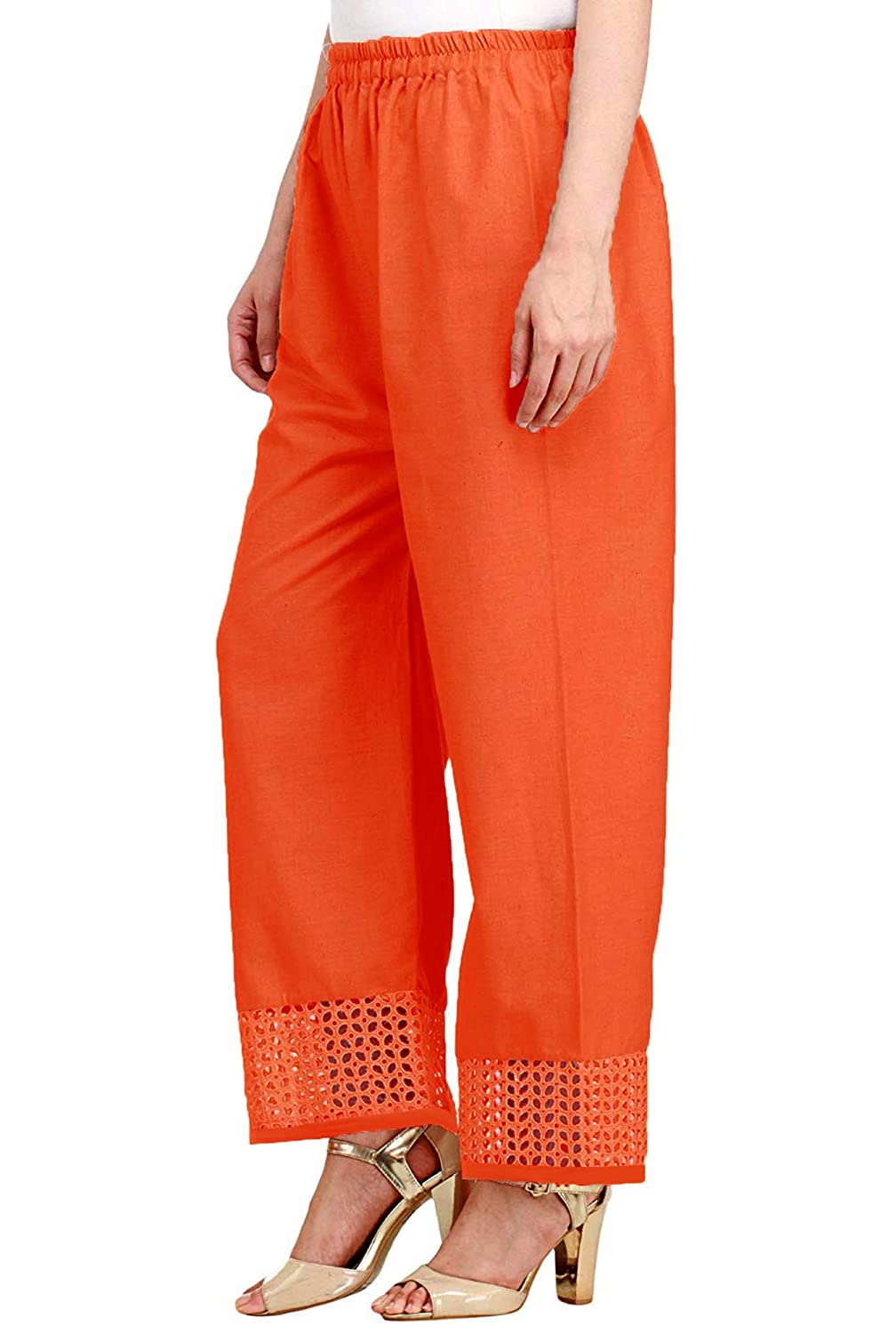 Vastraa Fusion Straight Regular Fit Stylish Solid Cotton Embroidered Lace Palazzo or Bottoms For Women's and Girls