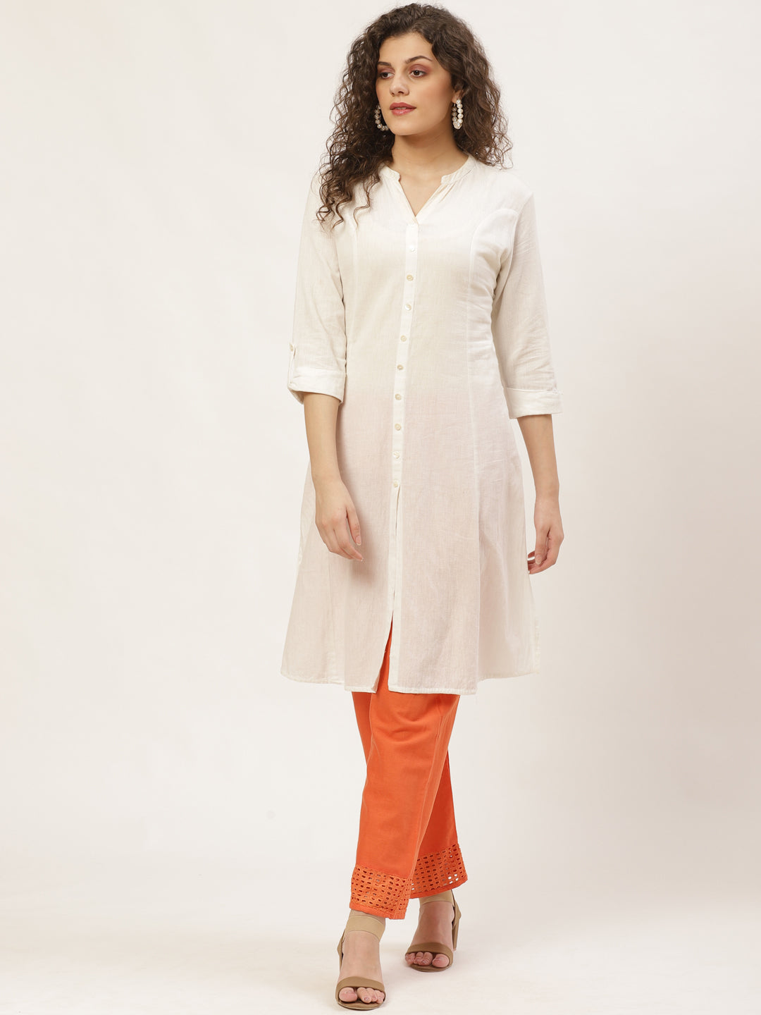 Vastraa Fusion Straight Regular Fit Stylish Solid Cotton Embroidered Lace Palazzo or Bottoms For Women's and Girls