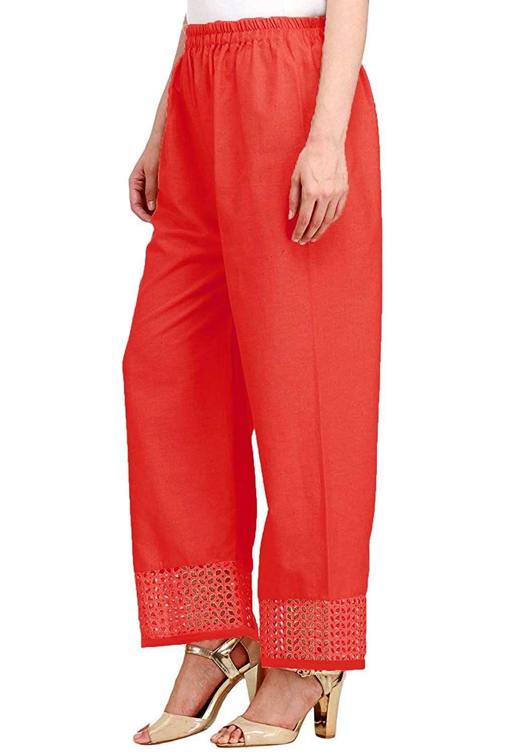 Vastraa Fusion Straight Regular Fit Stylish Solid Cotton Embroidered Lace Palazzo or Bottoms For Women's and Girls