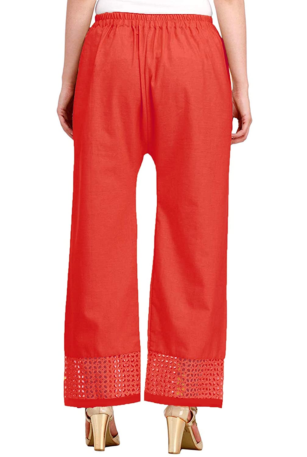 Vastraa Fusion Straight Regular Fit Stylish Solid Cotton Embroidered Lace Palazzo or Bottoms For Women's and Girls