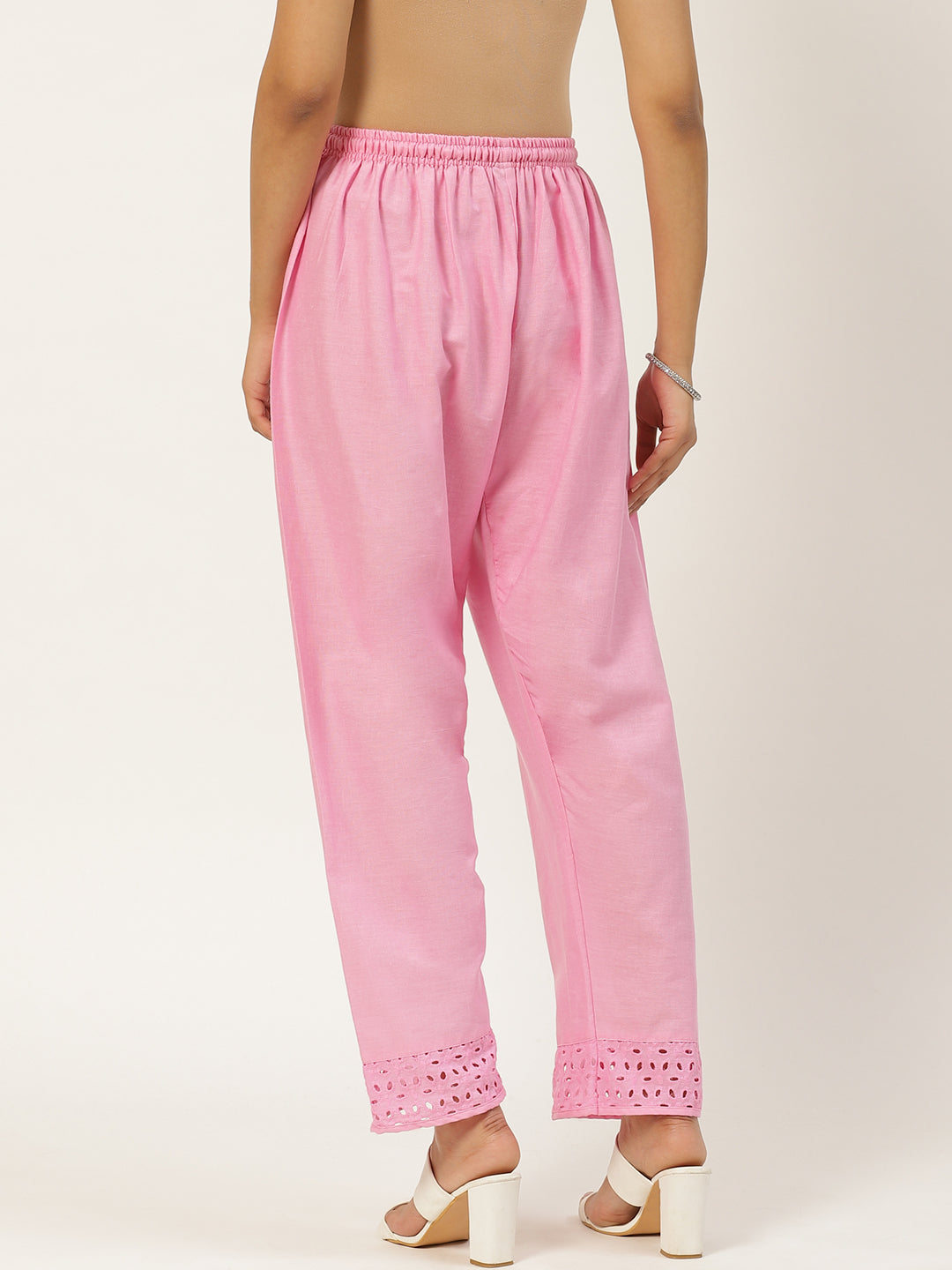 Vastraa Fusion Straight Regular Fit Stylish Solid Cotton Embroidered Lace Palazzo or Bottoms For Women's and Girls
