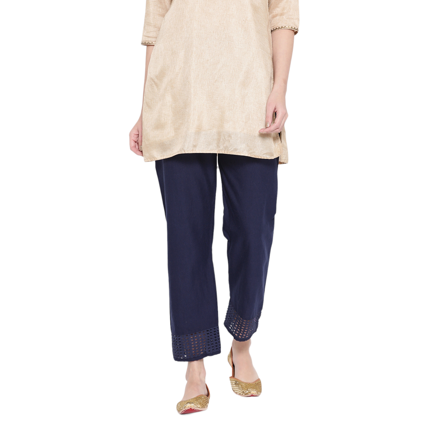 Vastraa Fusion Straight Regular Fit Stylish Solid Cotton Embroidered Lace Palazzo or Bottoms For Women's and Girls