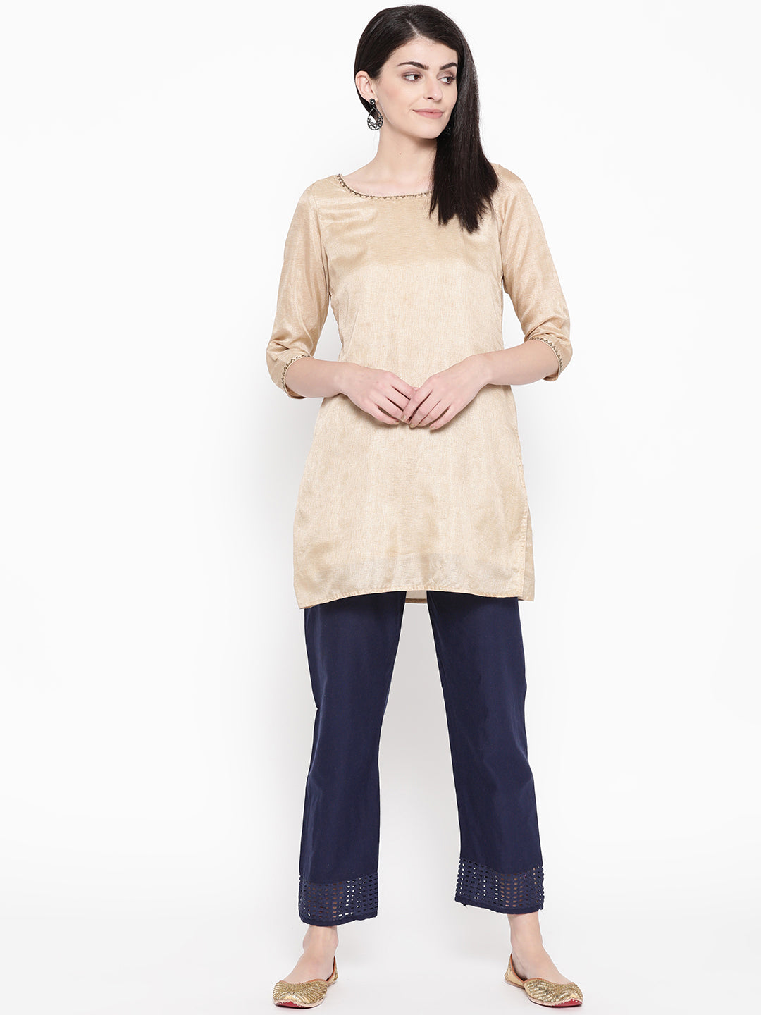 Vastraa Fusion Straight Regular Fit Stylish Solid Cotton Embroidered Lace Palazzo or Bottoms For Women's and Girls