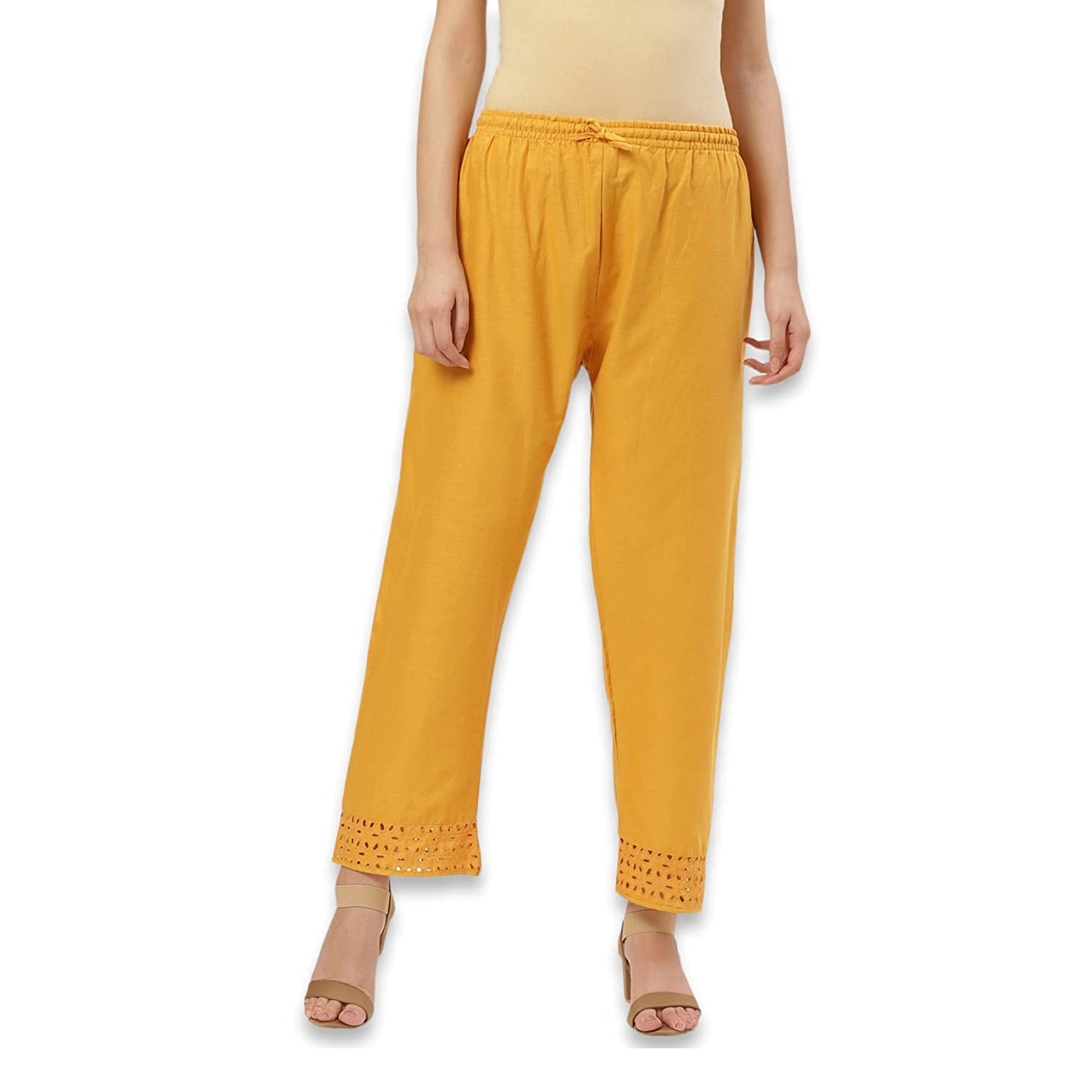 Vastraa Fusion Straight Regular Fit Stylish Solid Cotton Embroidered Lace Palazzo or Bottoms For Women's and Girls