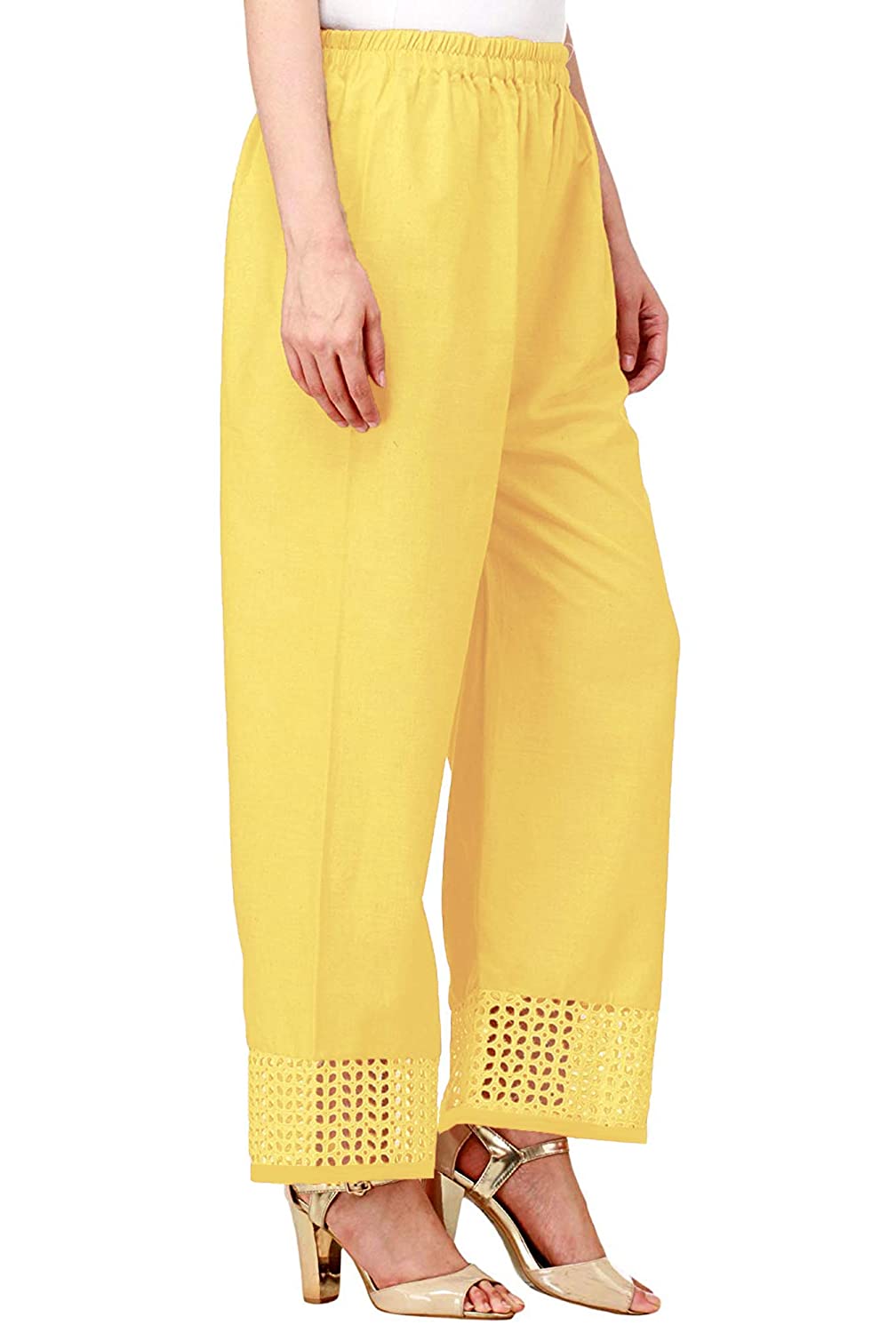 Vastraa Fusion Straight Regular Fit Stylish Solid Cotton Embroidered Lace Palazzo or Bottoms For Women's and Girls
