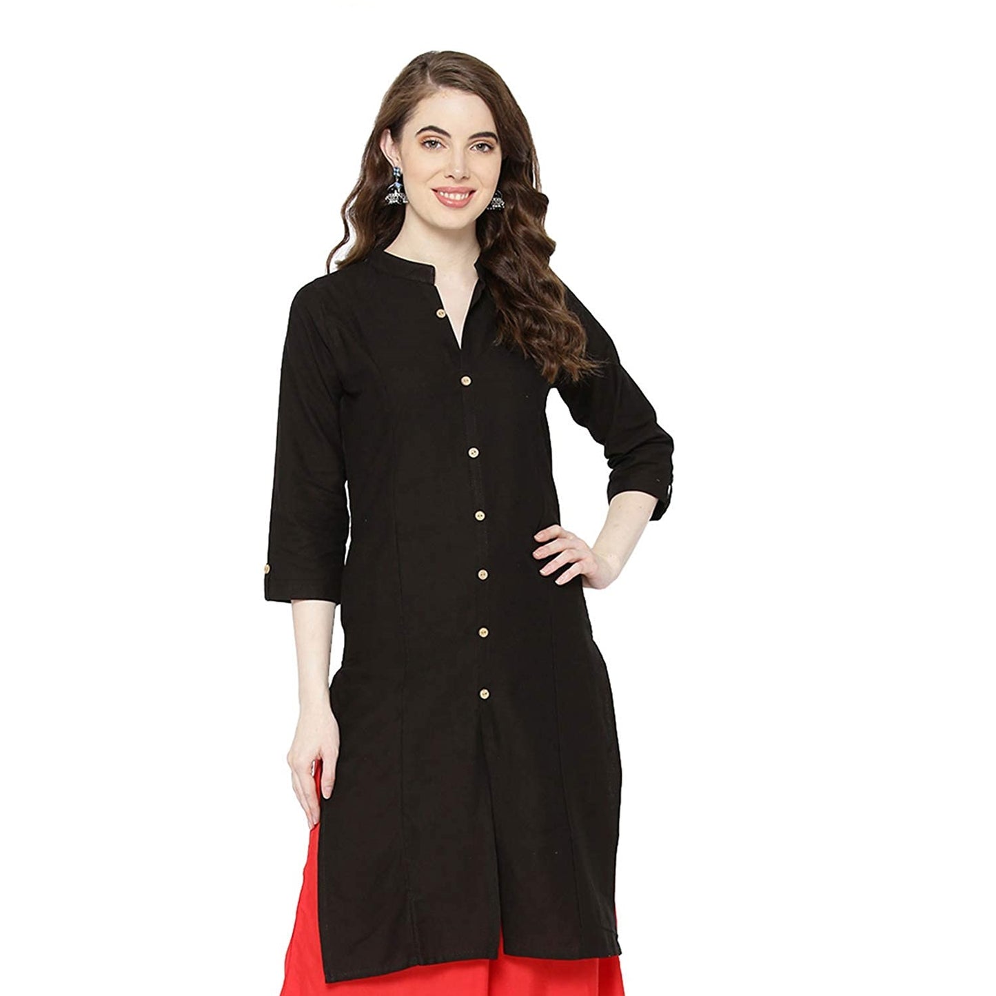 Vastraa Fusion Women's Pure Cotton Solid Button Kurti