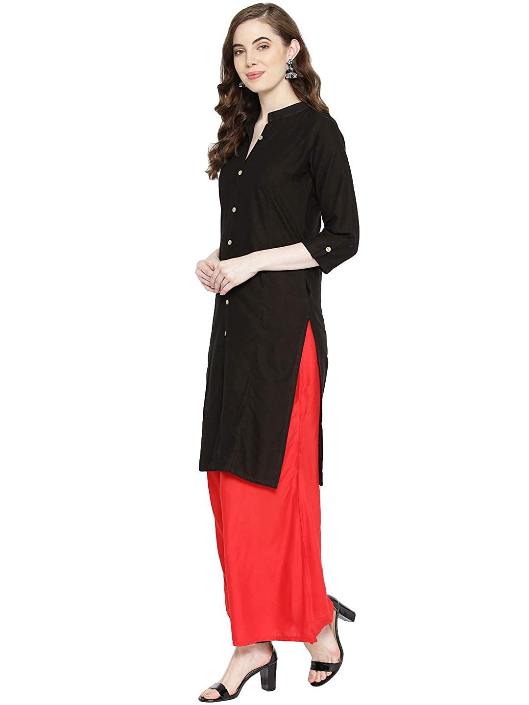 Vastraa Fusion Women's Pure Cotton Solid Button Kurti