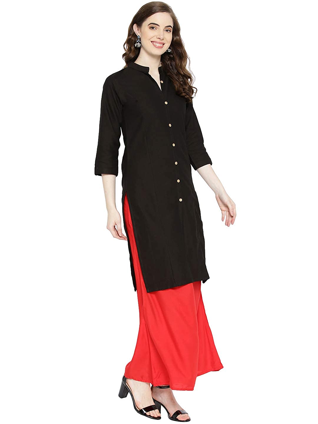 Vastraa Fusion Women's Pure Cotton Solid Button Kurti