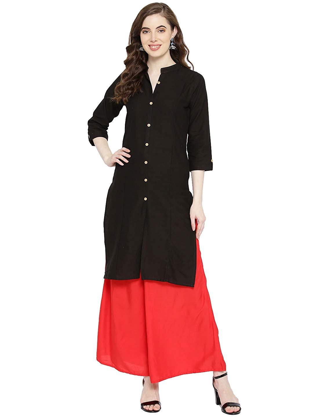 Vastraa Fusion Women's Pure Cotton Solid Button Kurti