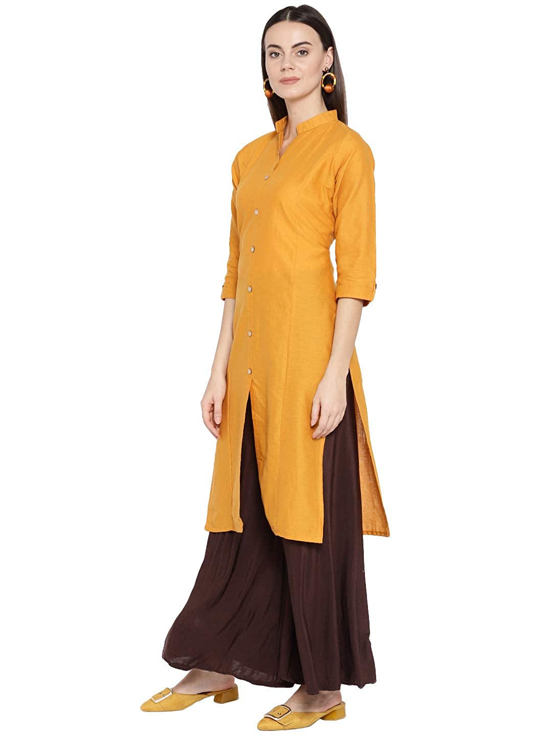 Vastraa Fusion Women's Pure Cotton Solid Button Kurti