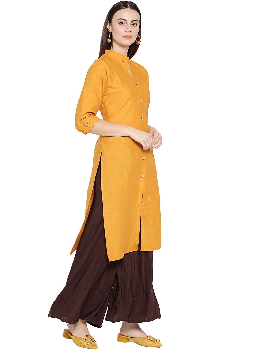Vastraa Fusion Women's Pure Cotton Solid Button Kurti