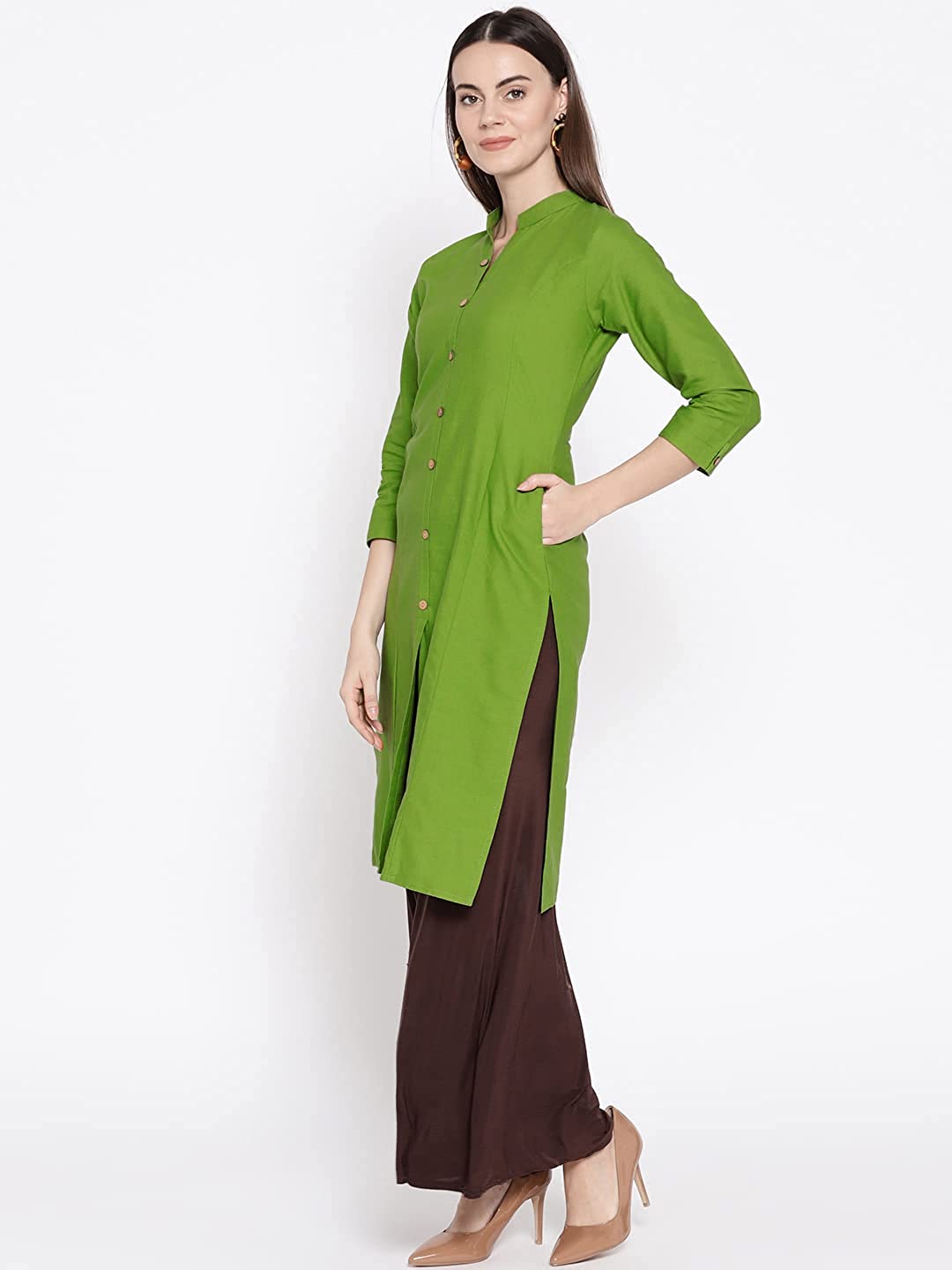 Vastraa Fusion Women's Pure Cotton Solid Button Kurti