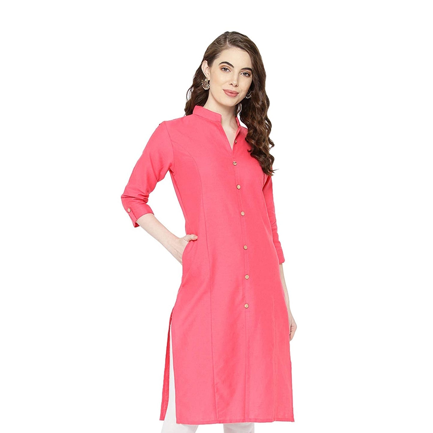 Vastraa Fusion Women's Pure Cotton Solid Button Kurti