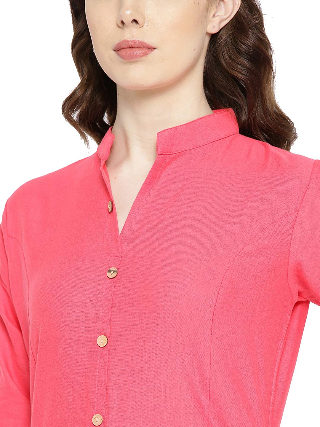 Vastraa Fusion Women's Pure Cotton Solid Button Kurti