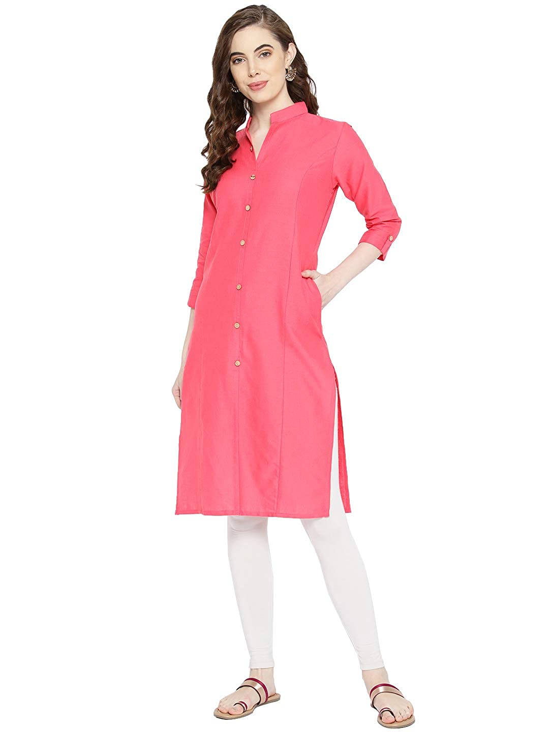 Vastraa Fusion Women's Pure Cotton Solid Button Kurti