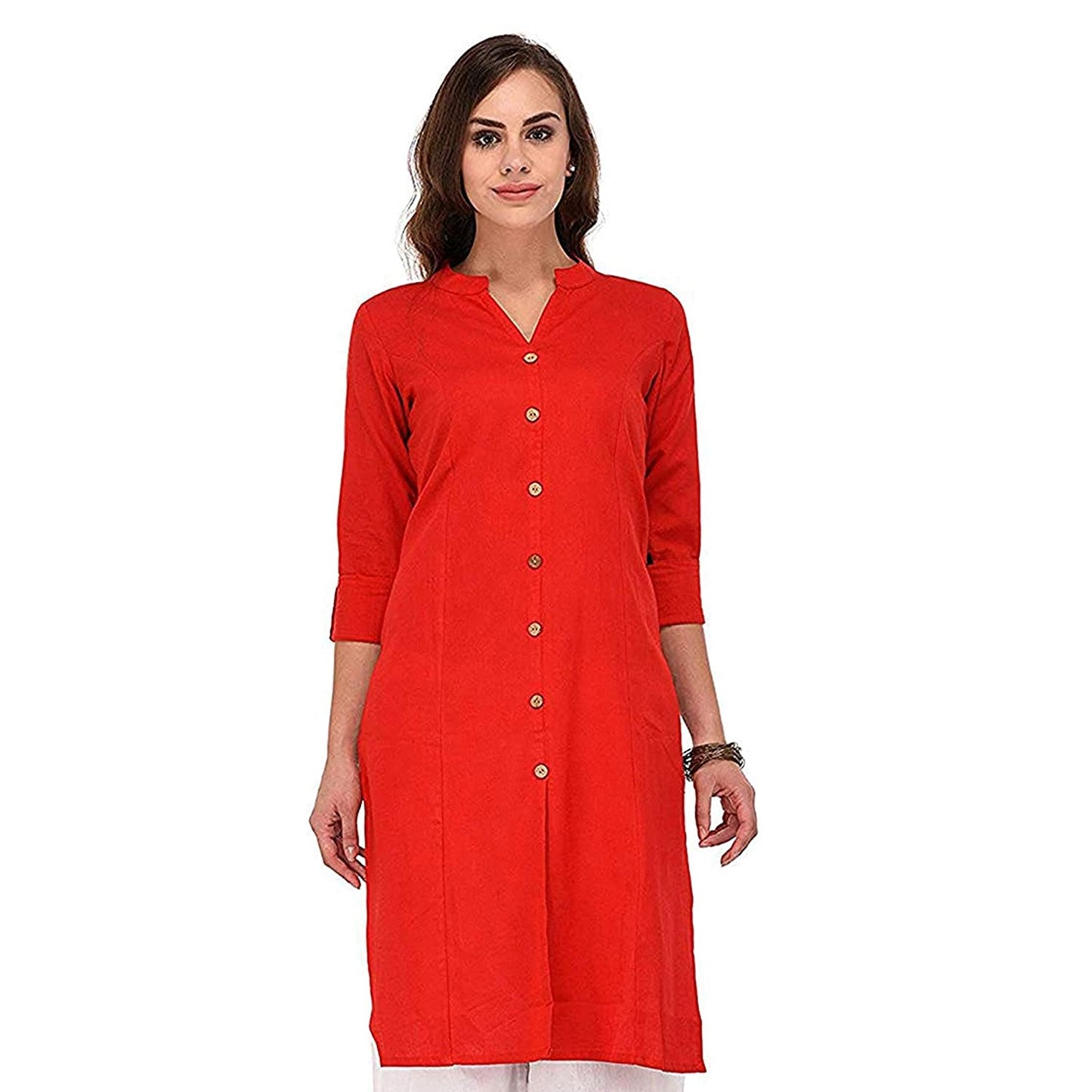 Vastraa Fusion Women's Pure Cotton Solid Button Kurti