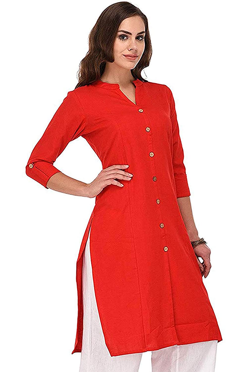 Vastraa Fusion Women's Pure Cotton Solid Button Kurti