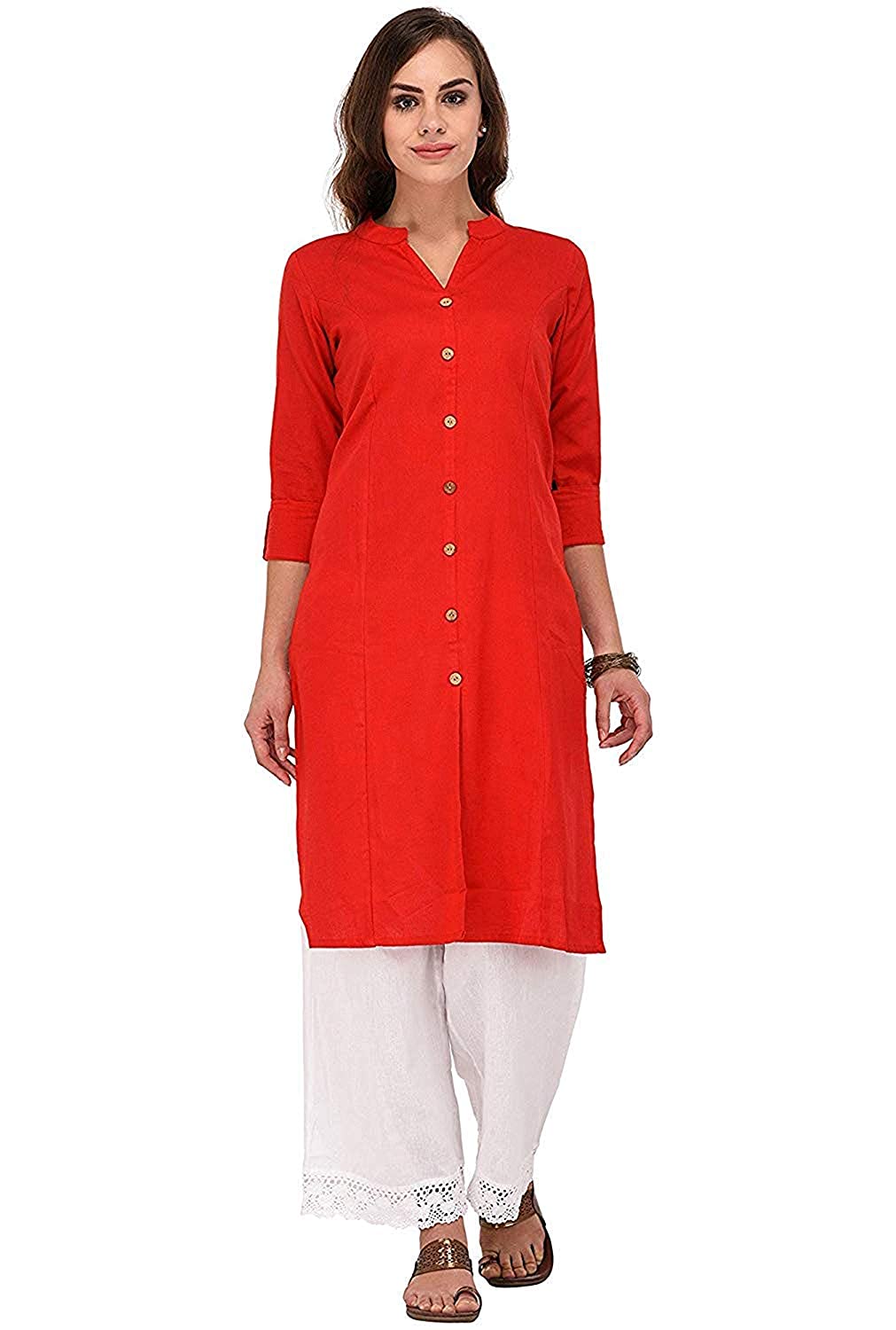 Vastraa Fusion Women's Pure Cotton Solid Button Kurti