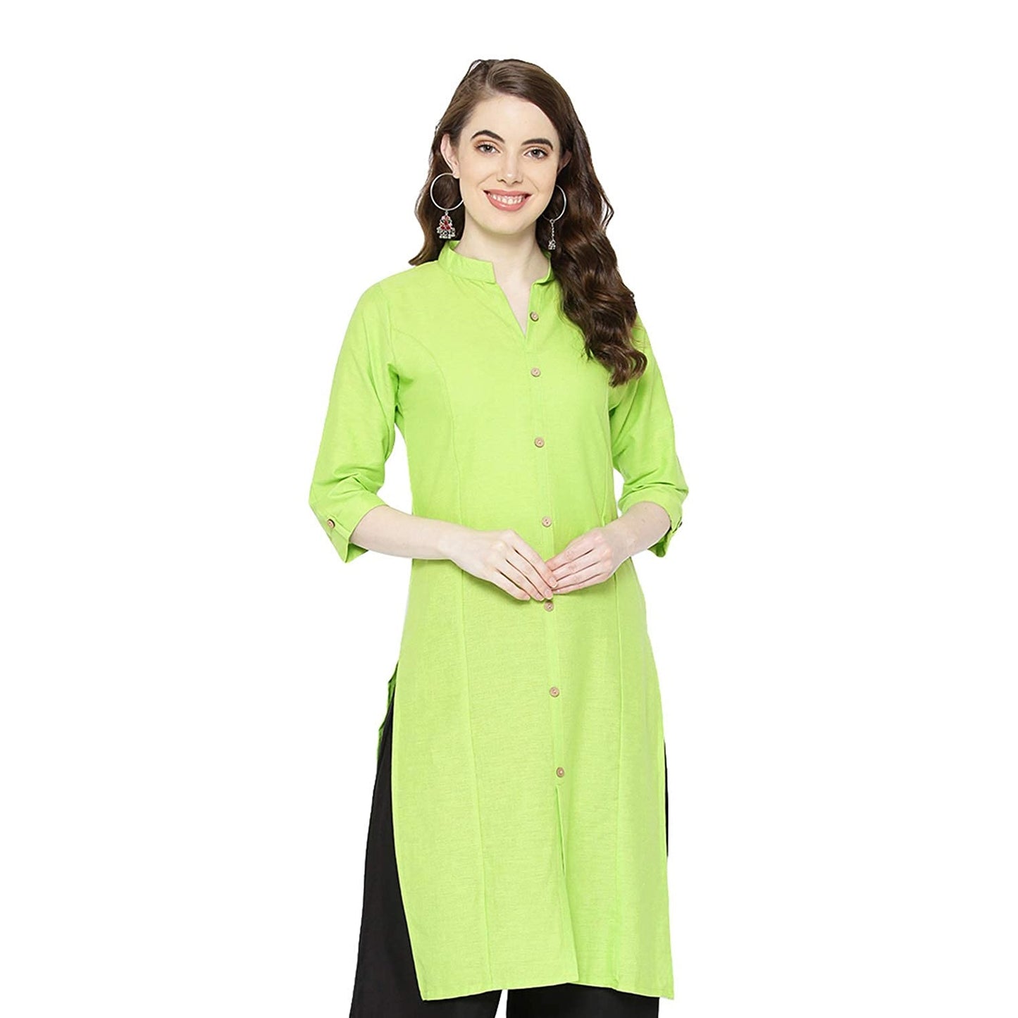 Vastraa Fusion Women's Pure Cotton Solid Button Kurti