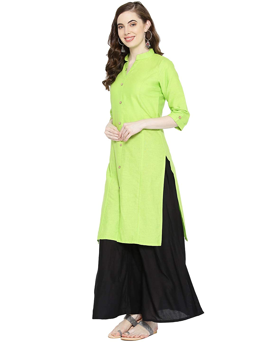 Vastraa Fusion Women's Pure Cotton Solid Button Kurti