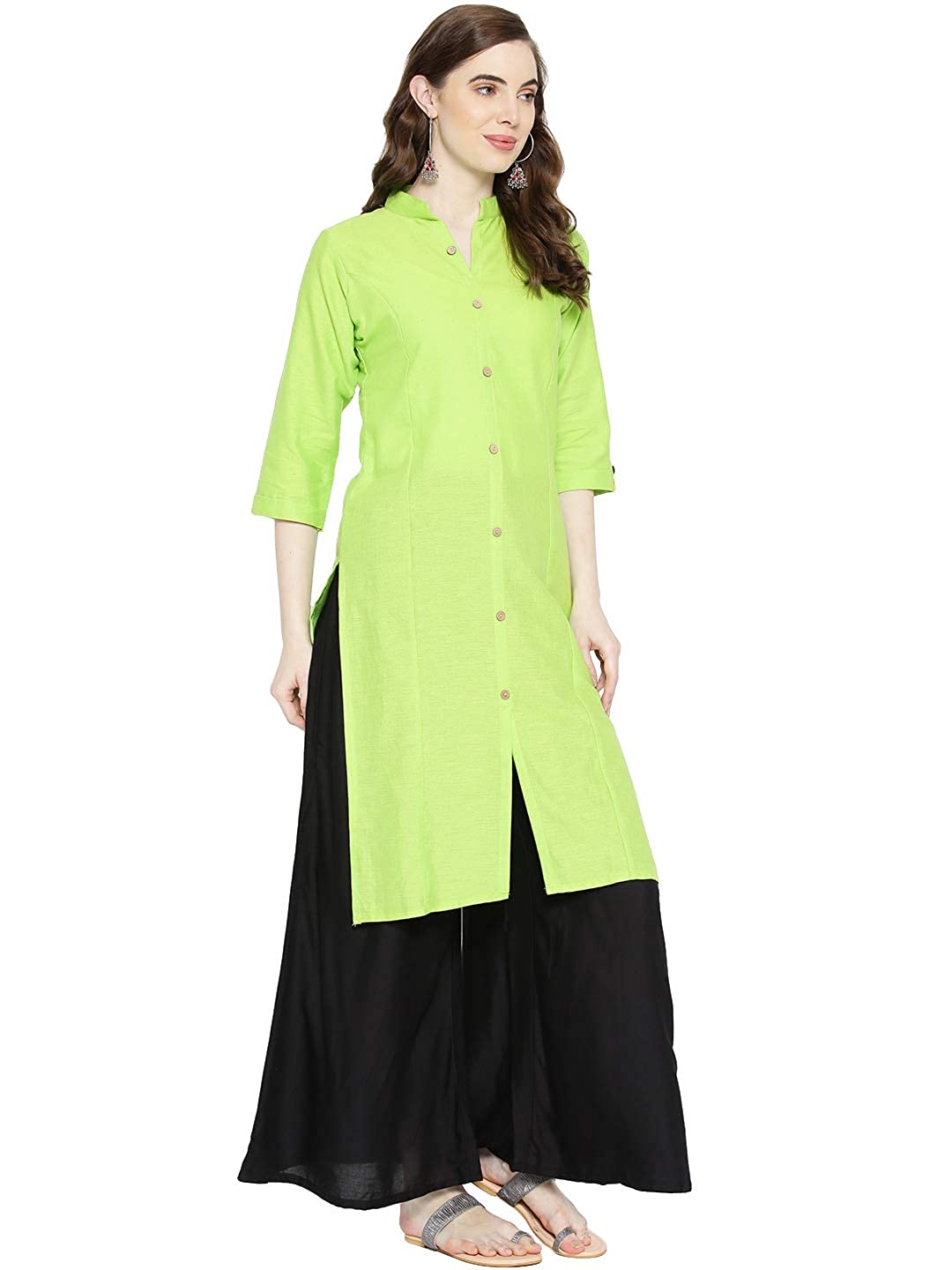 Vastraa Fusion Women's Pure Cotton Solid Button Kurti