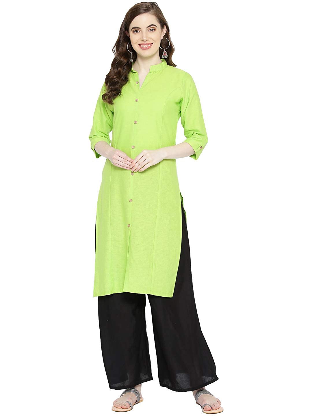 Vastraa Fusion Women's Pure Cotton Solid Button Kurti