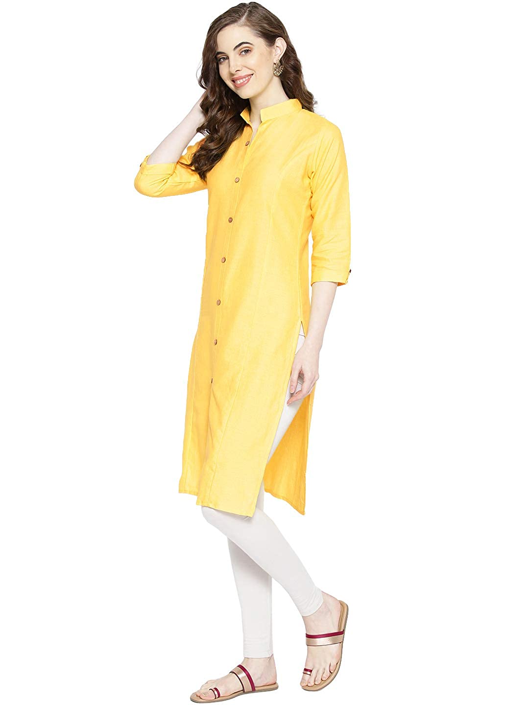 Vastraa Fusion Women's Pure Cotton Solid Button Kurti