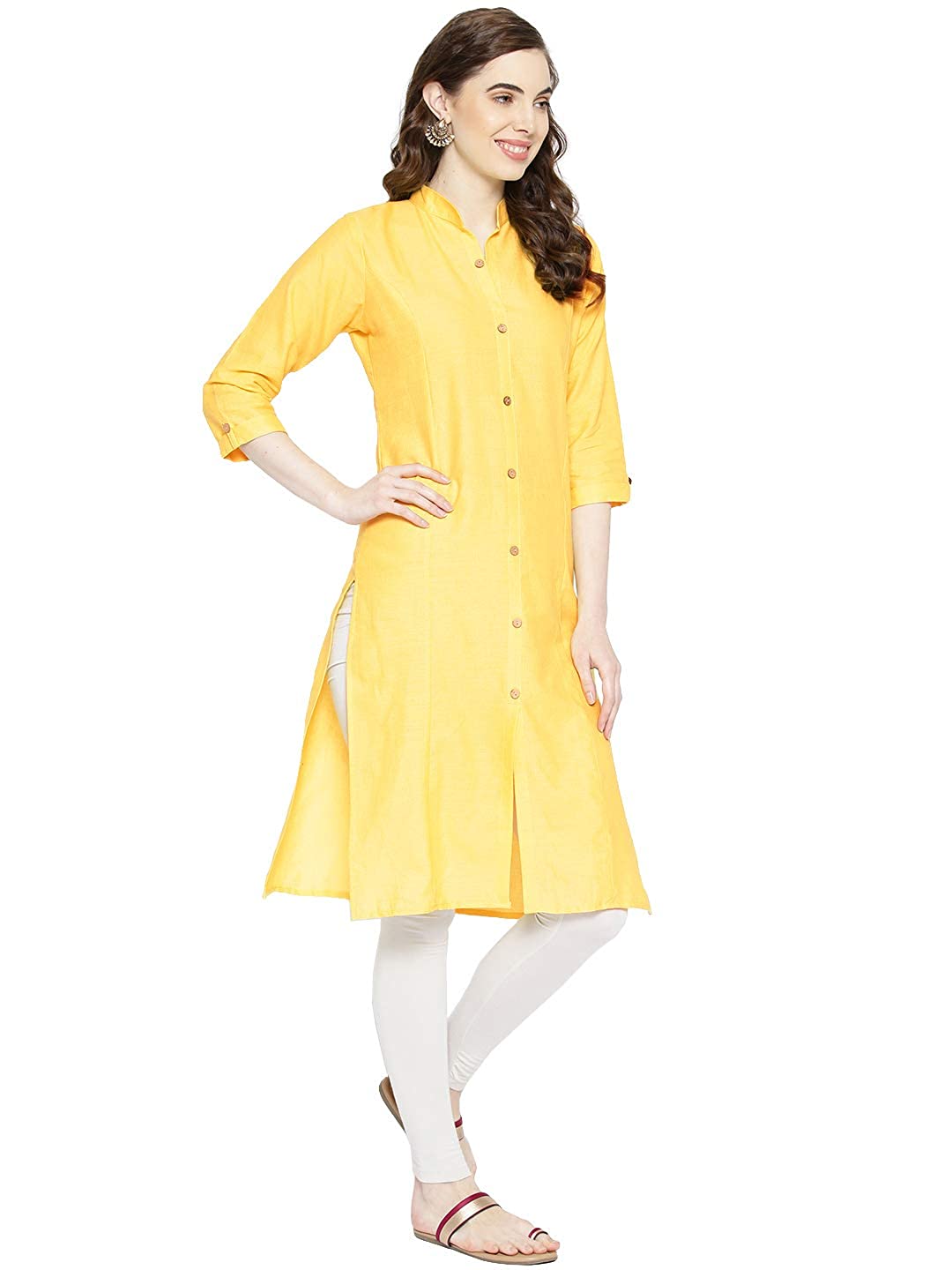 Vastraa Fusion Women's Pure Cotton Solid Button Kurti