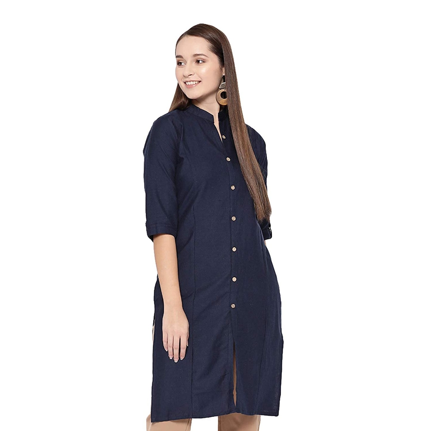 Vastraa Fusion Women's Pure Cotton Solid Button Kurti