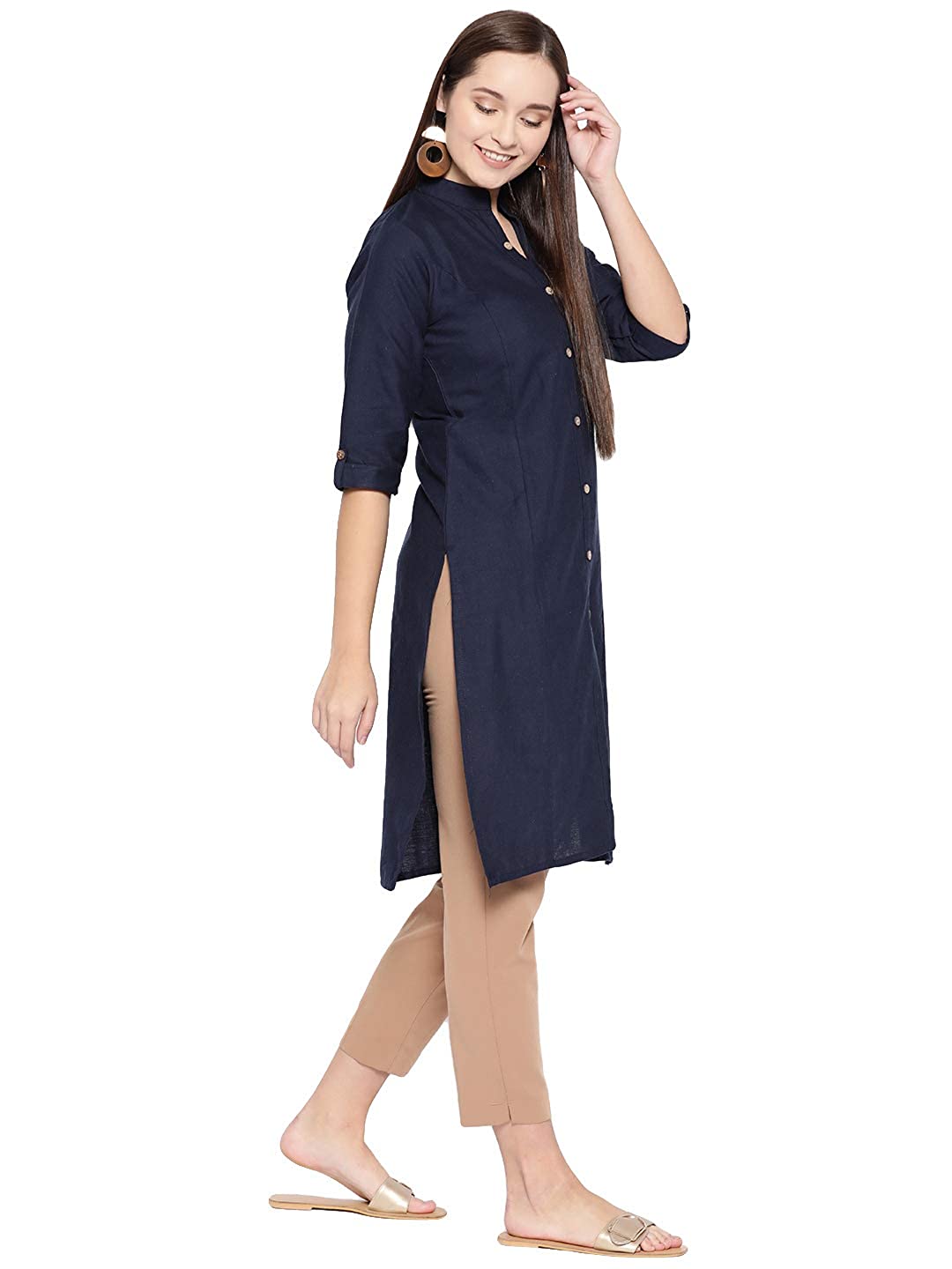 Vastraa Fusion Women's Pure Cotton Solid Button Kurti