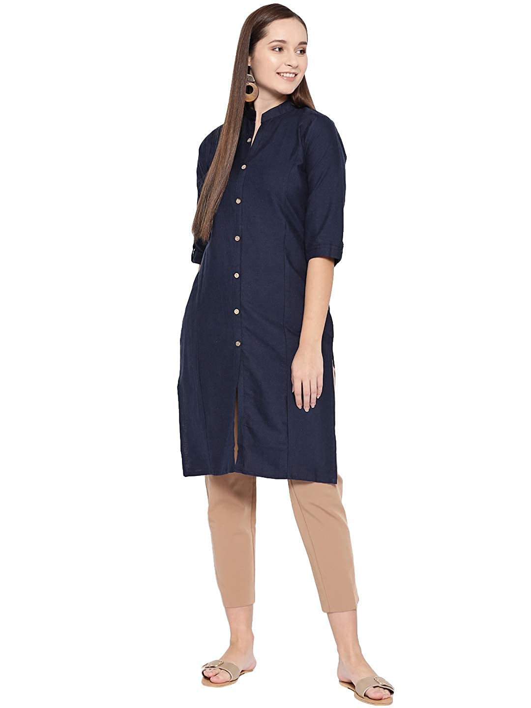 Vastraa Fusion Women's Pure Cotton Solid Button Kurti