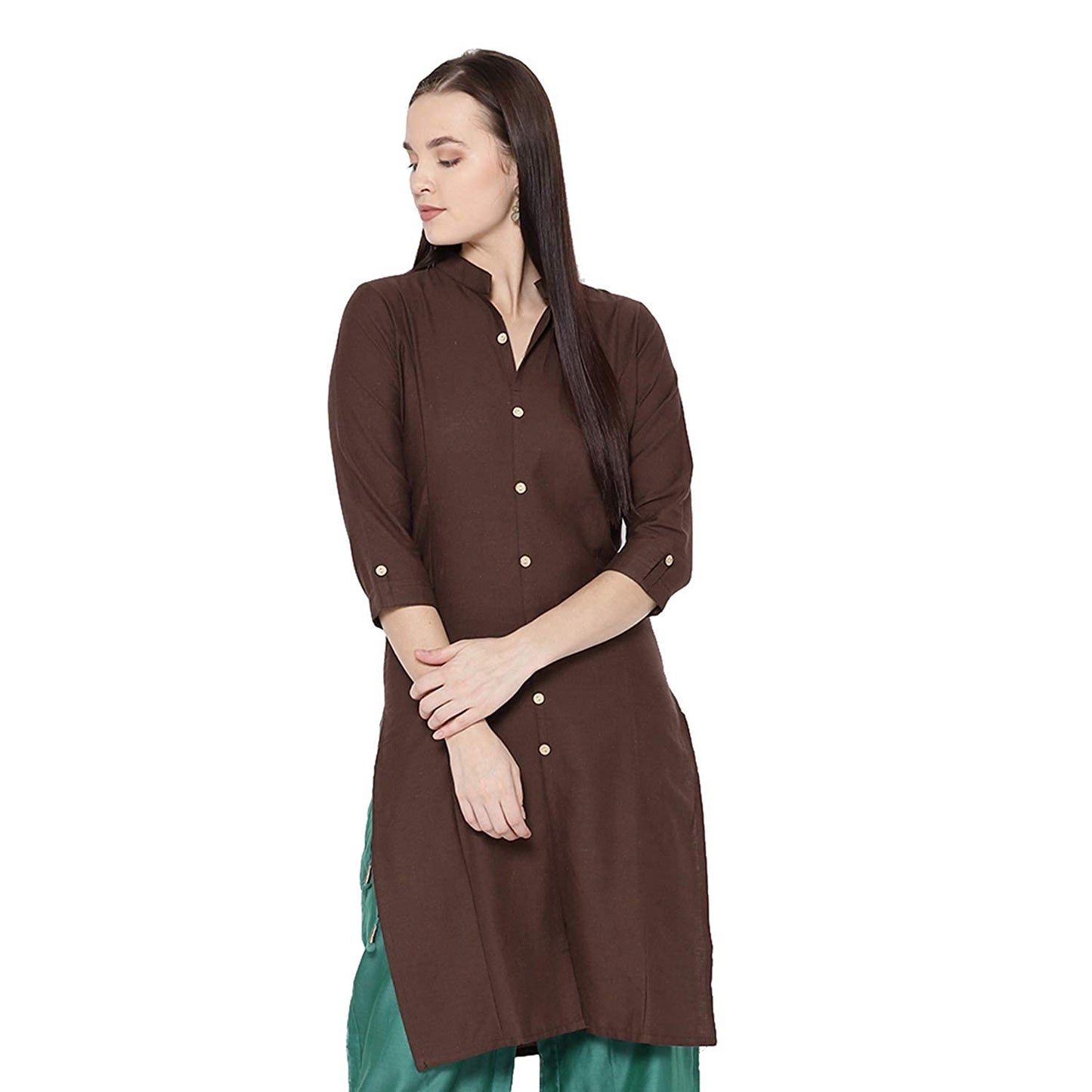 Vastraa Fusion Women's Pure Cotton Solid Button Kurti