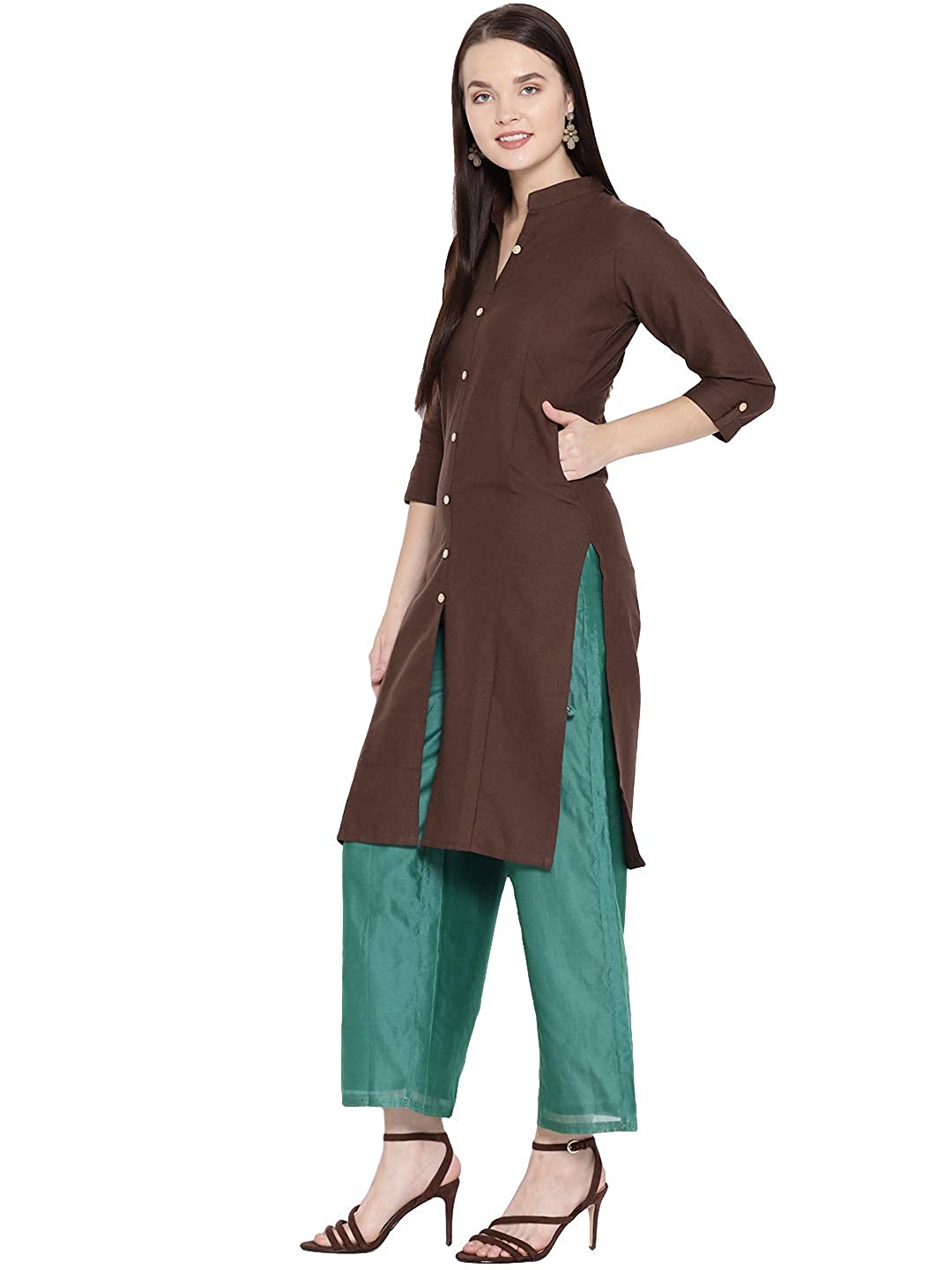 Vastraa Fusion Women's Pure Cotton Solid Button Kurti