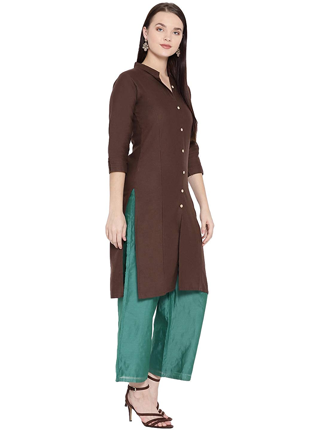 Vastraa Fusion Women's Pure Cotton Solid Button Kurti