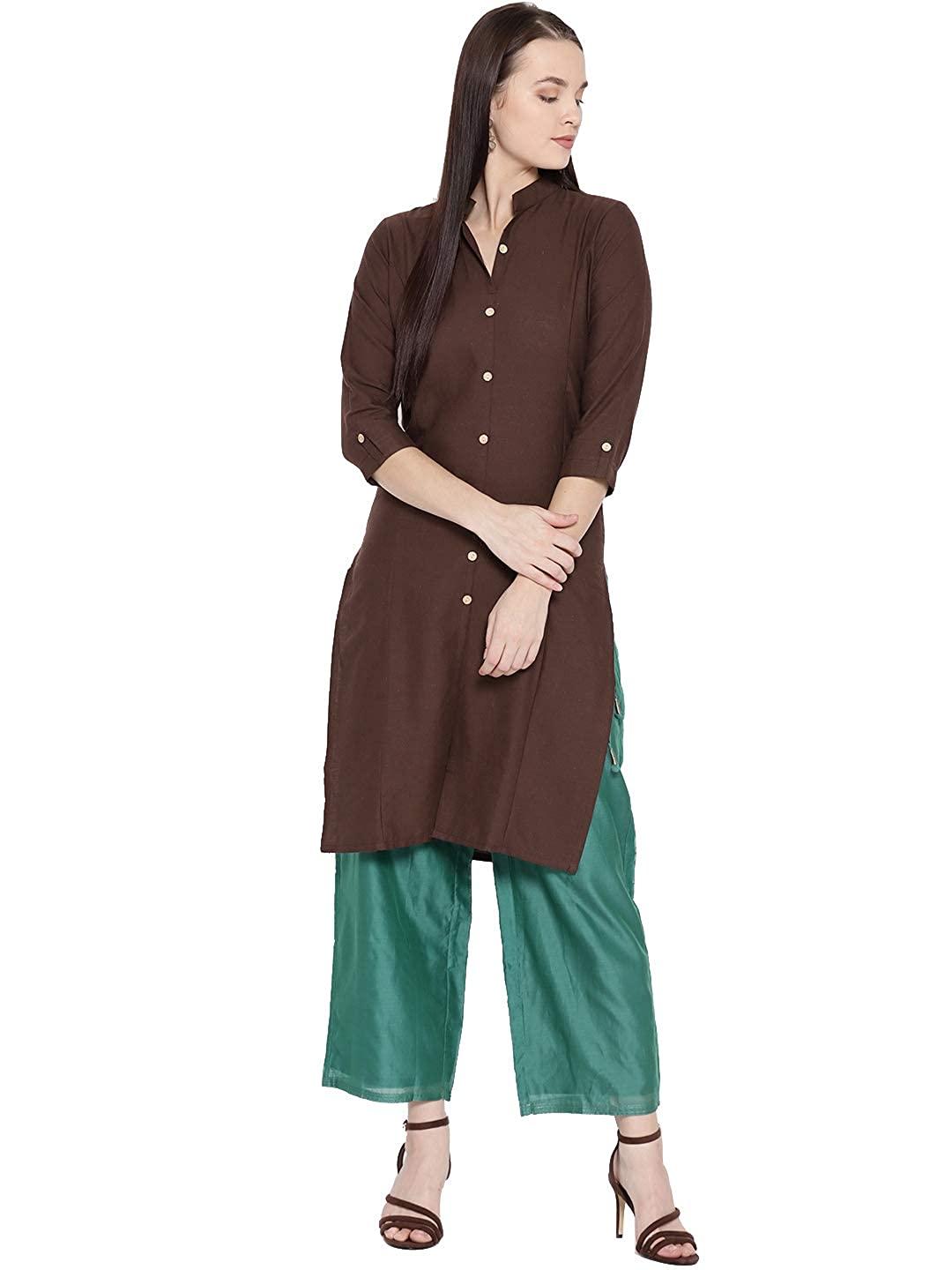 Vastraa Fusion Women's Pure Cotton Solid Button Kurti