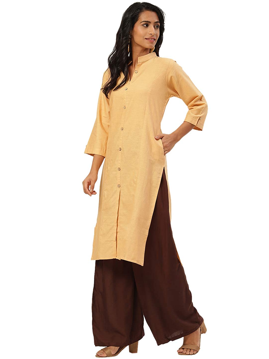 Vastraa Fusion Women's Pure Cotton Solid Button Kurti