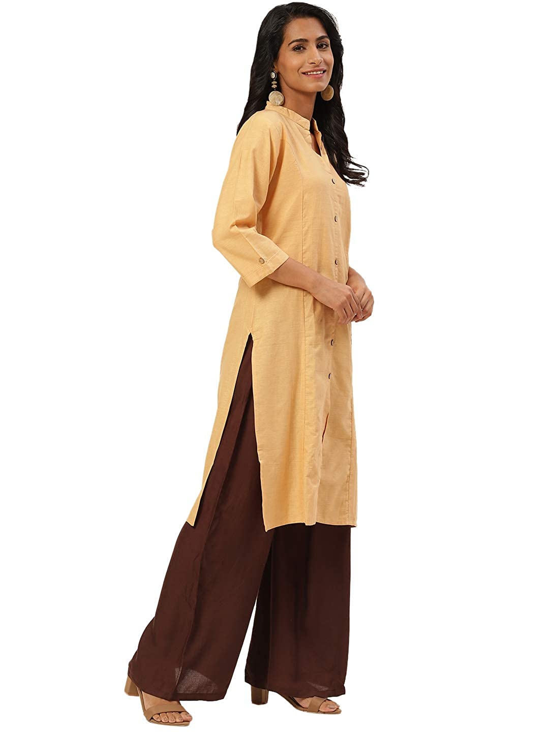 Vastraa Fusion Women's Pure Cotton Solid Button Kurti