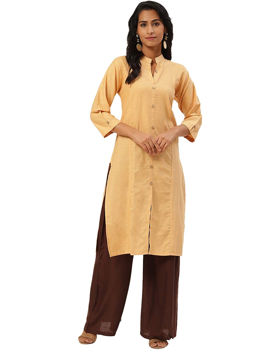 Vastraa Fusion Women's Pure Cotton Solid Button Kurti