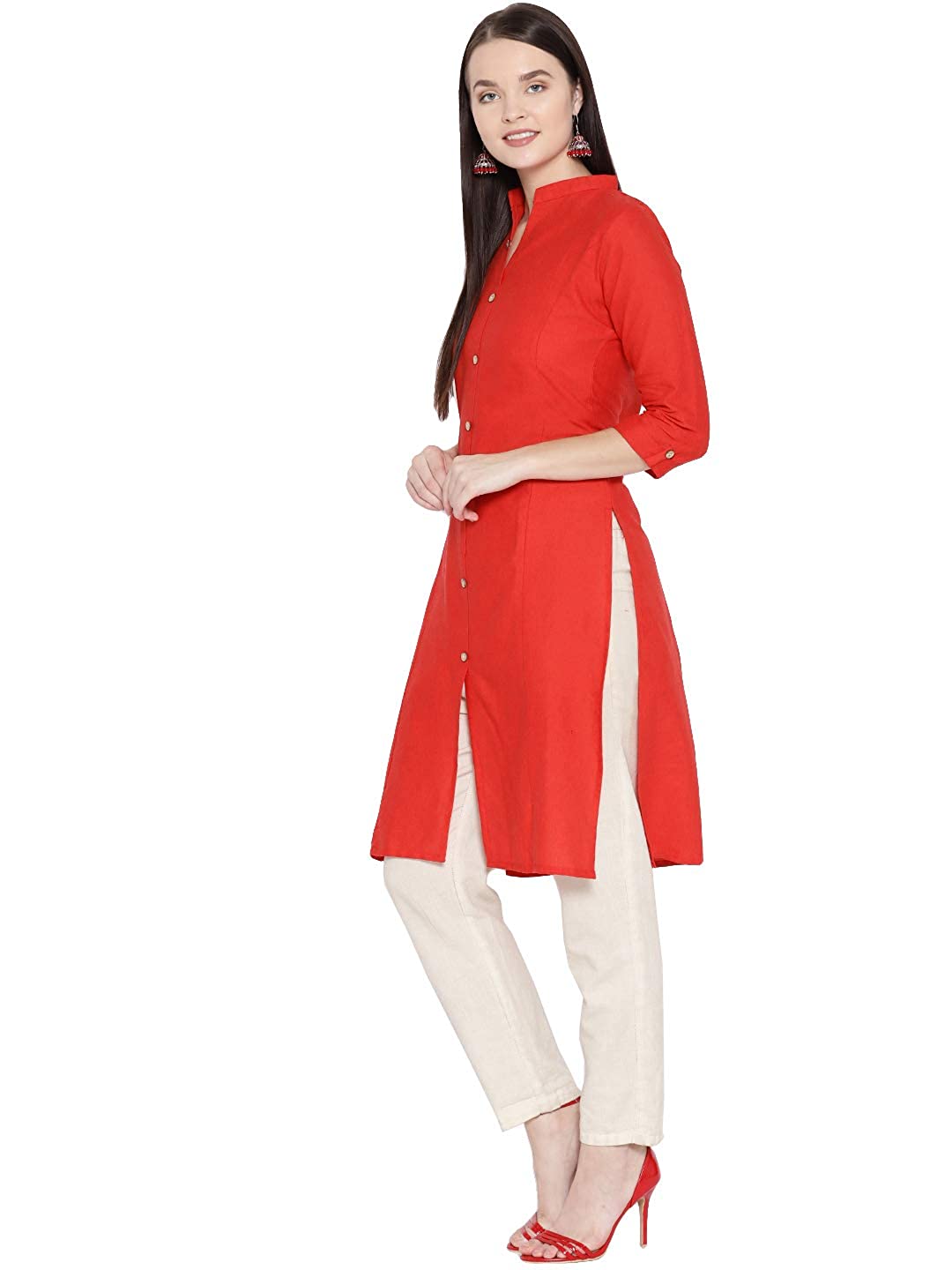 Vastraa Fusion Women's Pure Cotton Solid Button Kurti